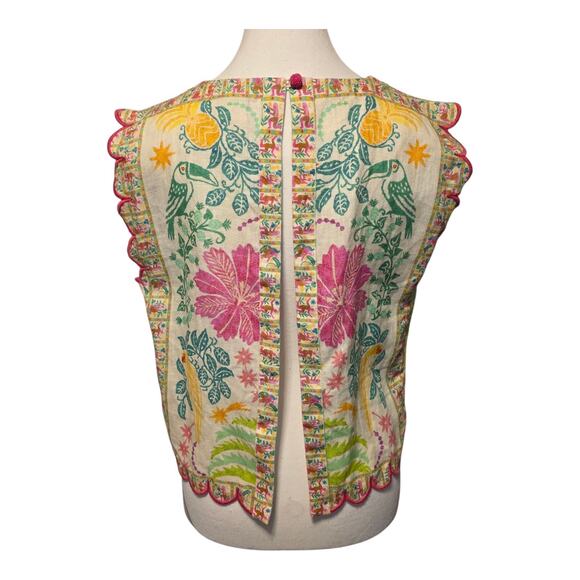 Farmrio Fruits Queen Crop Top 100% Linen Womens Size Medium Embroidered Tropical - Picture 3 of 10
